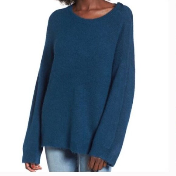 Leith Teal Blue Oversized Sweater with Snap Shoulder/Sleeve Size M - Picture 1 of 14